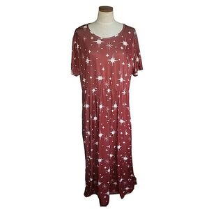 Beyond This Plane White Stars Elastic Empire Waist Pockets Brown Maxi Dress 4XL